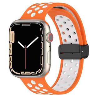 For Apple Watch 7 45mm Magnetic Buckle Silicone Watch Band(Orange White)