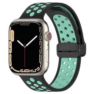 For Apple Watch 7 45mm Magnetic Buckle Silicone Watch Band(Black Cyan)