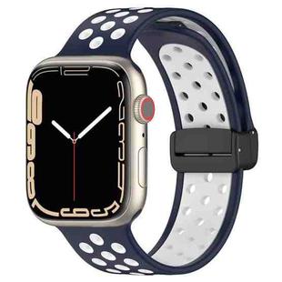 For Apple Watch SE 44mm Magnetic Buckle Silicone Watch Band(Navy White)