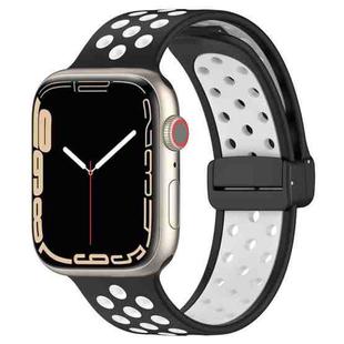 For Apple Watch 6 44mm Magnetic Buckle Silicone Watch Band(Black White)