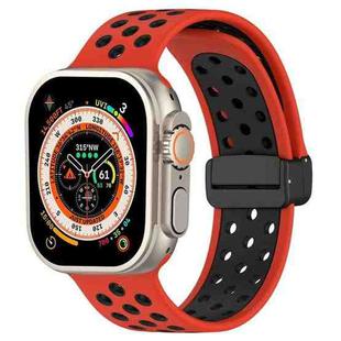 For Apple Watch SE 2023 44mm Magnetic Buckle Silicone Watch Band(Red Black)