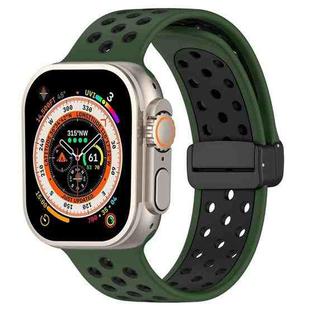 For Apple Watch Series 9 45mm Magnetic Buckle Silicone Watch Band(Army Green Black)