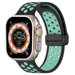 For Apple Watch Series 9 41mm Magnetic Buckle Silicone Watch Band(Black Cyan)
