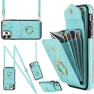 For iPhone 11 Pro Max Rhombic Texture Card Bag Phone Case with Long Lanyard(Mint Green)