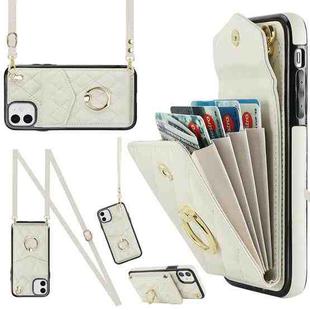 For iPhone 11 Rhombic Texture Card Bag Phone Case with Long Lanyard(White)