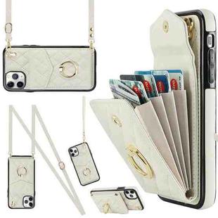 For iPhone 11 Pro Rhombic Texture Card Bag Phone Case with Long Lanyard(White)