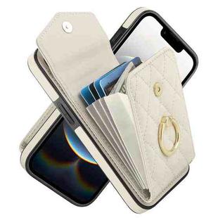 For iPhone 16e Rhombic Texture Card Bag Phone Case with Long Lanyard(White)