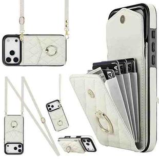 For iPhone 17 Pro Max Rhombic Texture Card Bag Phone Case with Long Lanyard(White)