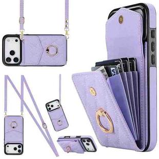 For iPhone 17 Pro Max Rhombic Texture Card Bag Phone Case with Long Lanyard(Light Purple)