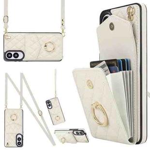 For Samsung Galaxy S25 Edge 5G Rhombic Texture Card Bag Phone Case with Long Lanyard(White)