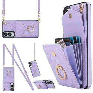 For Samsung Galaxy S25 Edge 5G Rhombic Texture Card Bag Phone Case with Long Lanyard(Light Purple)