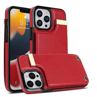 For iPhone 13 Pro Max Metal Buckle Card Slots Phone Case(Red)