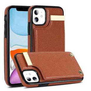 For iPhone 11 Metal Buckle Card Slots Phone Case(Brown)
