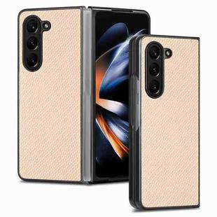 For Samsung Galaxy Z Fold5 Carbon Fiber Texture Back Cover Phone Case(Apricot)