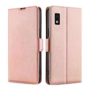 For Sharp Aqous Wish3 Ultra-thin Voltage Side Buckle Horizontal Flip Leather Phone Case(Rose Gold)