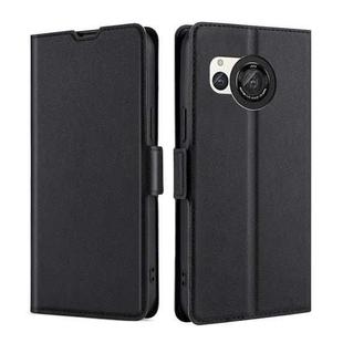 For Sharp Aquos R8 SH-52D Ultra-thin Voltage Side Buckle Horizontal Flip Leather Phone Case(Black)