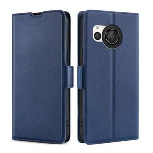 For Sharp Aquos R8 SH-52D Ultra-thin Voltage Side Buckle Horizontal Flip Leather Phone Case(Blue)