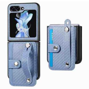 For Samsung Galaxy Z Flip5 Carbon Fiber Wristband Wallet Back Phone Case(Blue)