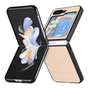 For Samsung Galaxy Z Flip5 Carbon Fiber Fold Back Phone Case(Khaki)
