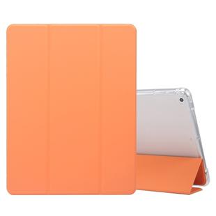For iPad 9.7(2018)/(2017)/Air 2/Air 3-folding Electric Pressed Skin Texture Horizontal Flip Shockproof Transparent TPU + PU Leather Case with Holder & Pen Slot & Sleep / Wake-up Function(Orange)