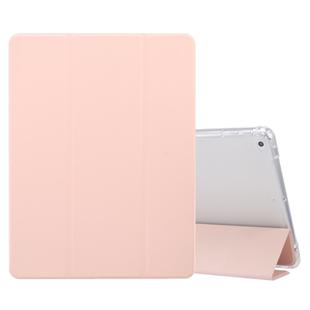 For iPad 9.7(2018)/(2017)/Air 2/Air 3-folding Electric Pressed Skin Texture Horizontal Flip Shockproof Transparent TPU + PU Leather Case with Holder & Pen Slot & Sleep / Wake-up Function(Light Pink)