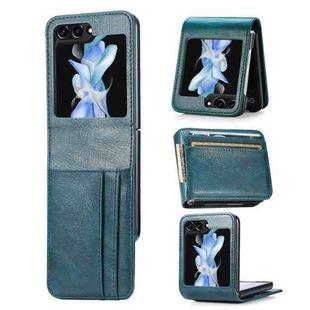 For Samsung Galaxy Z Flip5 Solid Color Gloss PU Wallet Back Phone Case(Blue)