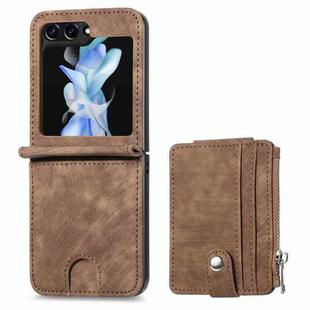 For Samsung Galaxy Z Flip5 Skin-feel PU Zipper Wallet Phone Case(Yellow)
