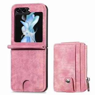 For Samsung Galaxy Z Flip5 Skin-feel PU Zipper Wallet Phone Case(Rose Gold)