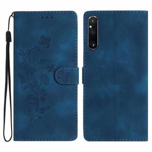 For Sony Xperia 1 V Flower Butterfly Embossing Pattern Leather Phone Case(Blue)