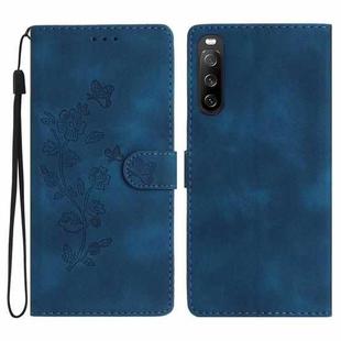 For Sony Xperia 10 V Flower Butterfly Embossing Pattern Leather Phone Case(Blue)