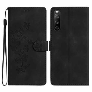 For Sony Xperia 10 V Flower Butterfly Embossing Pattern Leather Phone Case(Black)