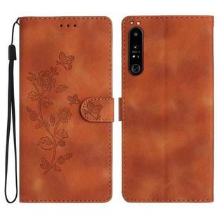 For Sony Xperia 10 IV Flower Butterfly Embossing Pattern Leather Phone Case(Brown)