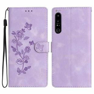 For Sony Xperia 10 IV Flower Butterfly Embossing Pattern Leather Phone Case(Purple)