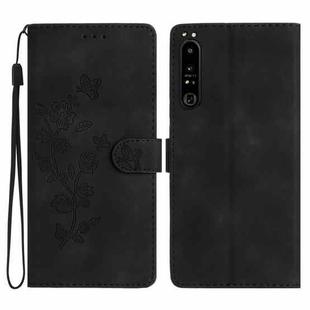 For Sony Xperia 10 IV Flower Butterfly Embossing Pattern Leather Phone Case(Black)