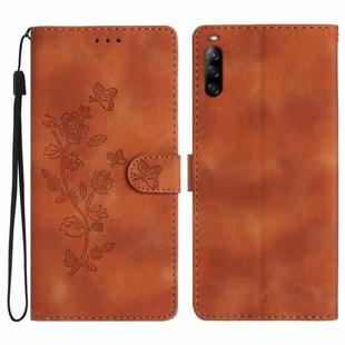 For Sony Xperia L4 Flower Butterfly Embossing Pattern Leather Phone Case(Brown)