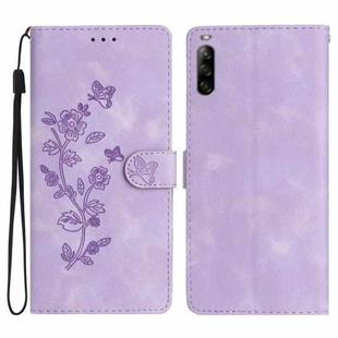 For Sony Xperia L4 Flower Butterfly Embossing Pattern Leather Phone Case(Purple)