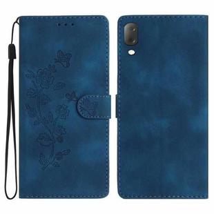 For Sony Xperia L3 Flower Butterfly Embossing Pattern Leather Phone Case(Blue)