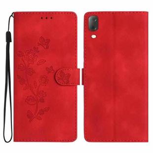 For Sony Xperia L3 Flower Butterfly Embossing Pattern Leather Phone Case(Red)