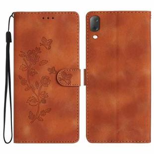 For Sony Xperia L3 Flower Butterfly Embossing Pattern Leather Phone Case(Brown)
