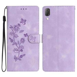 For Sony Xperia L3 Flower Butterfly Embossing Pattern Leather Phone Case(Purple)
