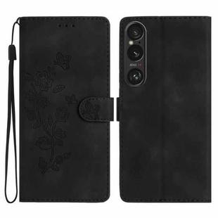 For Sony Xperia 1 VI Flower Butterfly Embossing Pattern Leather Phone Case(Black)