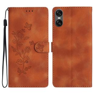 For Sony Xperia 10 VI Flower Butterfly Embossing Pattern Leather Phone Case(Brown)