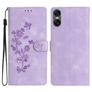 For Sony Xperia 10 VI Flower Butterfly Embossing Pattern Leather Phone Case(Purple)