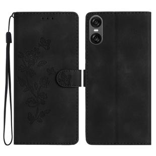 For Sony Xperia 10 VI Flower Butterfly Embossing Pattern Leather Phone Case(Black)