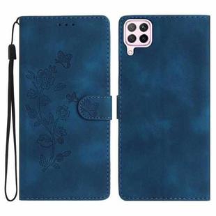 For Huawei P40 lite Flower Butterfly Embossing Pattern Leather Phone Case(Blue)
