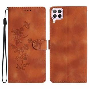 For Huawei P40 lite Flower Butterfly Embossing Pattern Leather Phone Case(Brown)