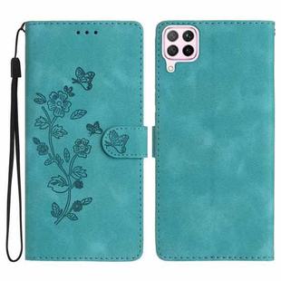 For Huawei P40 lite Flower Butterfly Embossing Pattern Leather Phone Case(Sky Blue)