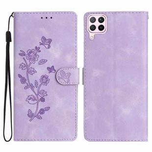 For Huawei P40 lite Flower Butterfly Embossing Pattern Leather Phone Case(Purple)
