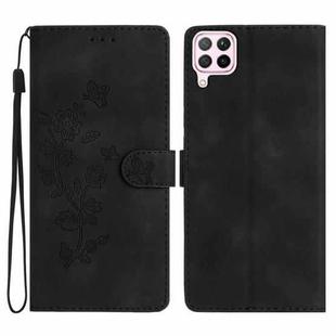 For Huawei P40 lite Flower Butterfly Embossing Pattern Leather Phone Case(Black)