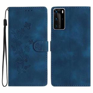 For Huawei P40 Pro Flower Butterfly Embossing Pattern Leather Phone Case(Blue)